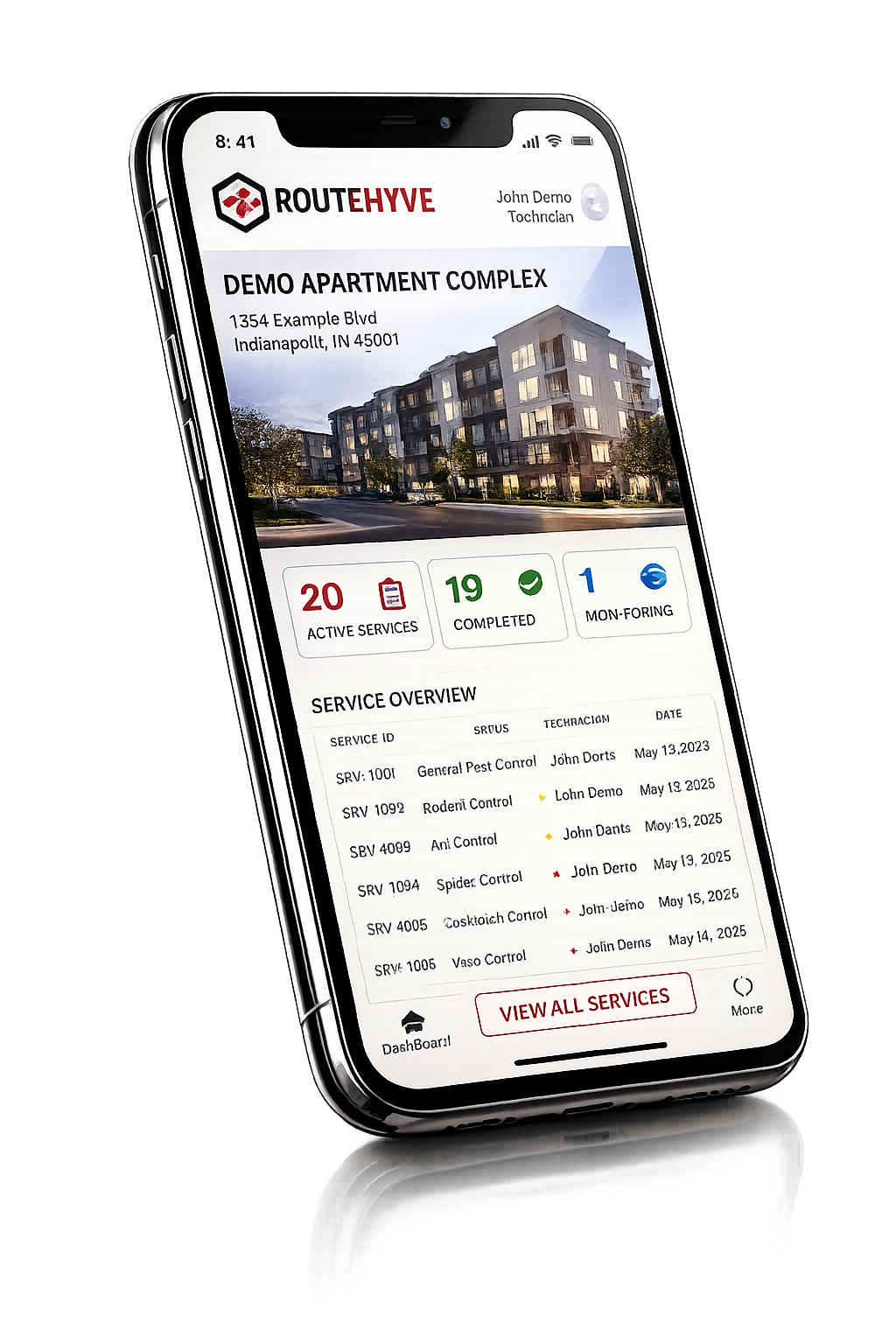 RouteHyve technician app on phone